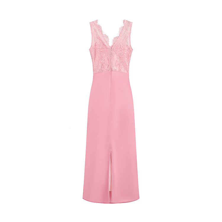 大人のセクシーコーデレース切り替え サテンワンピース ミディ丈 エレガント デート お呼ばれ