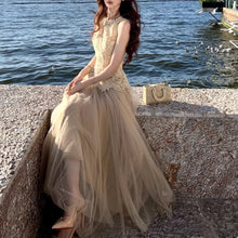 画像をギャラリービューアに読み込む, レース チュール セットアップ レディース ノースリーブ ロングスカート きれいめ デート 結婚式 パーティー
