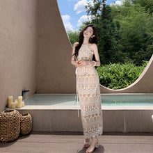 画像をギャラリービューアに読み込む, レース ホルターネック マキシワンピース 夏 リゾート 体型カバー 着痩せ 大人可愛い セクシー
