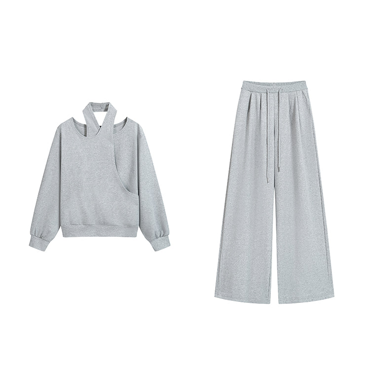 オフショルダー ハルターネック トップス ワイドパンツ セットアップ V ネック