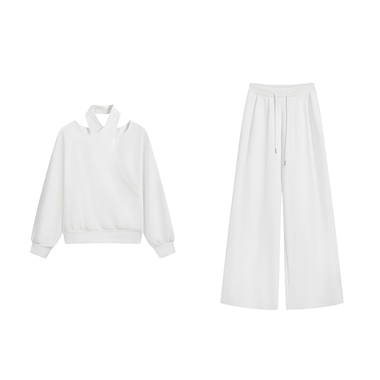 オフショルダー ハルターネック トップス ワイドパンツ セットアップ V ネック