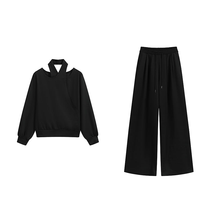 オフショルダー ハルターネック トップス ワイドパンツ セットアップ V ネック