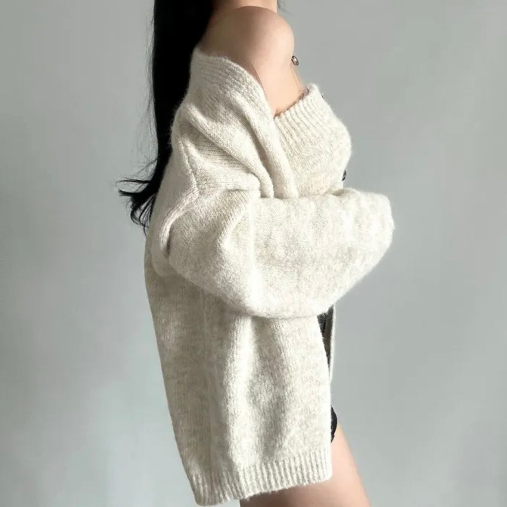 ニット 2 点セット ボタン付きニットビスチェ＋ゆったりカーディガン 韓国風 大人可愛い 春秋トップスセット 柔らか