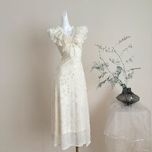 画像をギャラリービューアに読み込む, レースフリル 花柄レース マキシデートワンピース デートコーデ 着痩せ 大人エレガント
