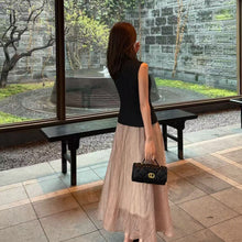 画像をギャラリービューアに読み込む, ノースリーブトップス シワ加工ロングスカート セットアップ体型カバー 着痩せ 大人可愛い オフィス
