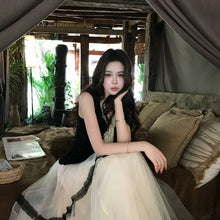 画像をギャラリービューアに読み込む, レースリボン付ノースリーブトップス＆黒パイピングシフォンスカートセットアップ大人エレガント
