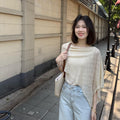 ケープ風オフショルダー薄手ニットトップス通気性 ゆったり ナチュラル