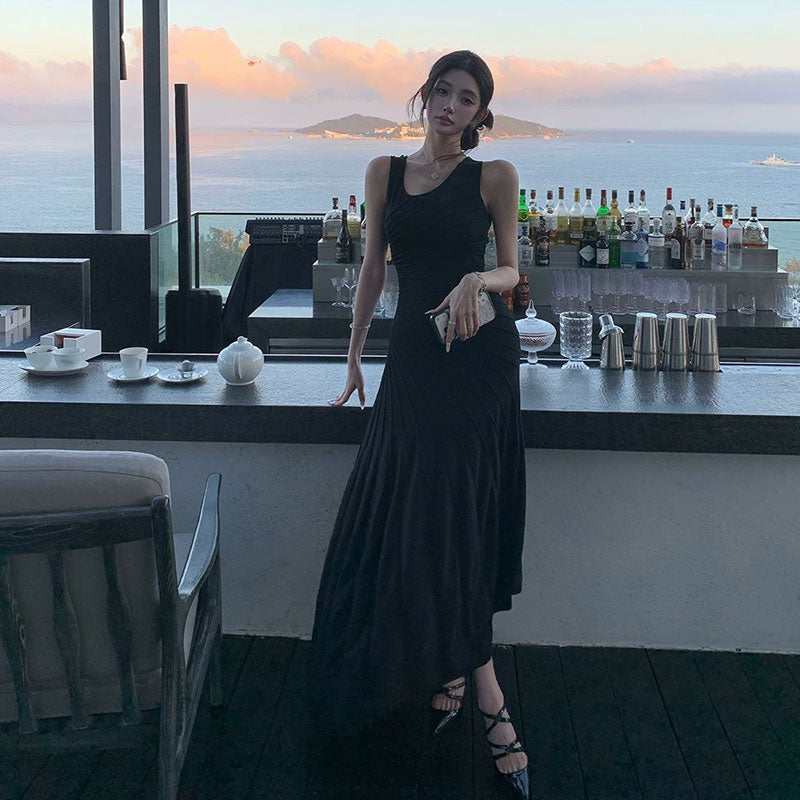 アシンメトリーワンショルダー ニットワンピース マキシ丈 セクシー きれいめ オケージョン デート