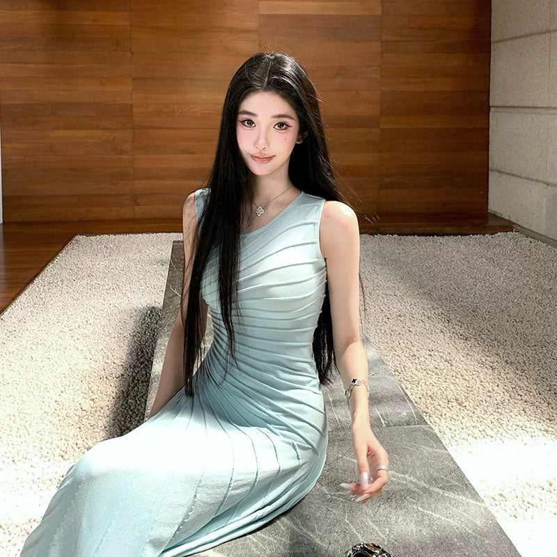 アシンメトリーワンショルダー ニットワンピース マキシ丈 セクシー きれいめ オケージョン デート