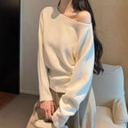 ワンショルダー オフショルダーニットトップス長袖 デート服 大人女子