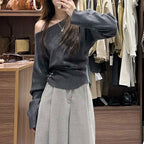 ワンショルダー オフショルダーニットトップス長袖 デート服 大人女子