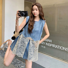 画像をギャラリービューアに読み込む, デニムレース切替ベスト＆ショートパンツセットアップ
