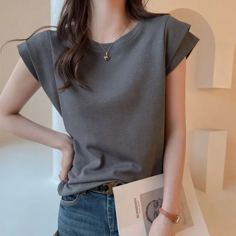 フレンチ袖無地シンプルコーデTシャツトップス