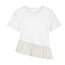 画像をギャラリービューアに読み込む, フレア裾切替半袖Tシャツトップス
