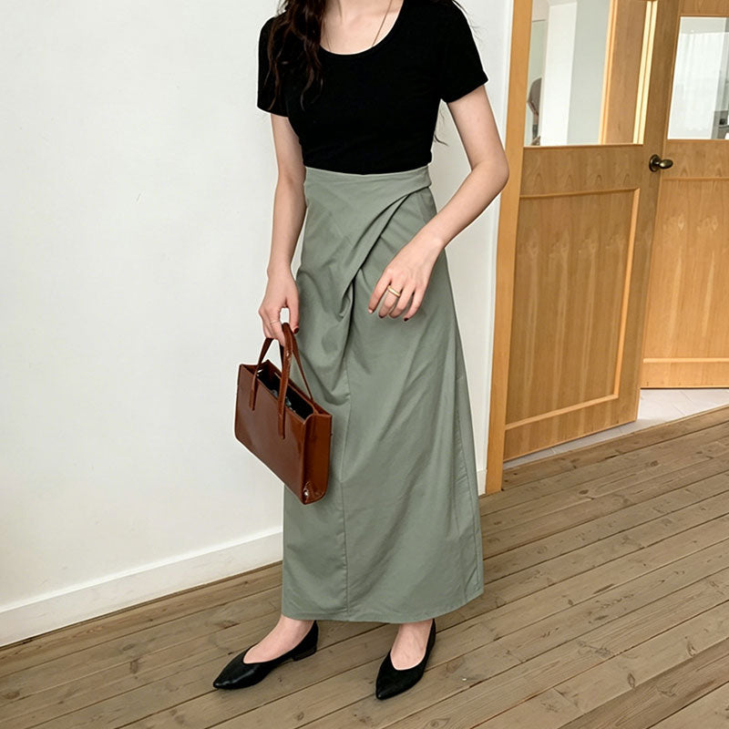 質感いいシンプル好感度UP気質コーデしやすいハイウエストロングスカート