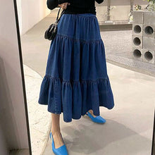 画像をギャラリービューアに読み込む, デニムフレア裾スカートAラインスカートボトムス
