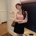 ハイネック オフショルダーニットトップス
