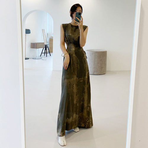 エレガンス水墨画ウエスト締めデートワンピース