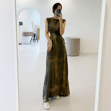 画像をギャラリービューアに読み込む, エレガンス水墨画ウエスト締めデートワンピース
