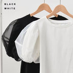 メッシュパフスリーブ半袖Tシャツトップス