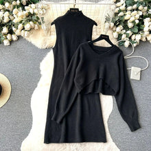 画像をギャラリービューアに読み込む, Ｖネックセーター＆ノースリーブニットワンピースセットアップ
