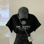 シンプル黒半袖Tシャツ＆スパンコールレース切替スカートセットアップ