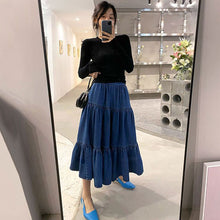 画像をギャラリービューアに読み込む, デニムフレア裾スカートAラインスカートボトムス
