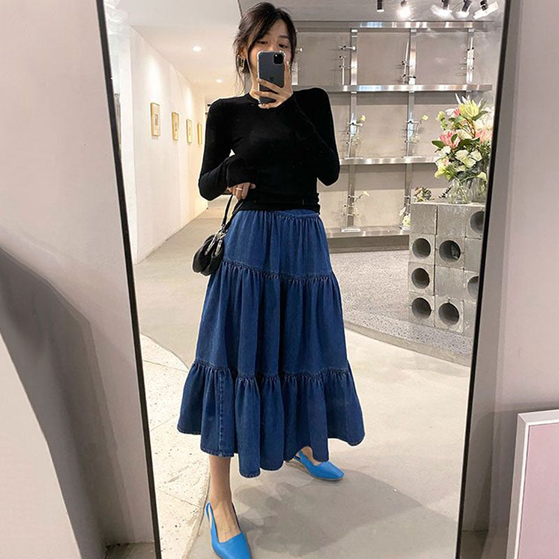 デニムフレア裾スカートAラインスカートボトムス