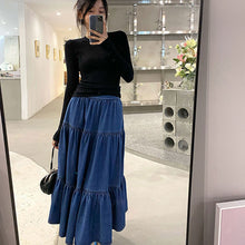 画像をギャラリービューアに読み込む, デニムフレア裾スカートAラインスカートボトムス
