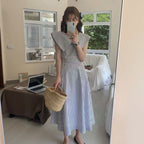 セーラーカラー ストライプ ワンピース ノースリーブ 爽やか 夏コーデ