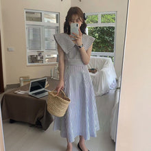 画像をギャラリービューアに読み込む, セーラーカラー ストライプ ワンピース ノースリーブ 爽やか 夏コーデ
