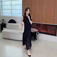 画像をギャラリービューアに読み込む, 黒 ノースリーブ シフォン カジュアルワンピース 体型カバー 着痩せ 大人可愛い リゾート
