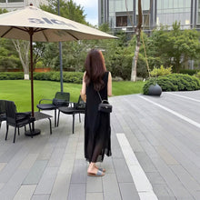 画像をギャラリービューアに読み込む, 黒 ノースリーブ シフォン カジュアルワンピース 体型カバー 着痩せ 大人可愛い リゾート
