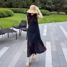 画像をギャラリービューアに読み込む, 黒 ノースリーブ シフォン カジュアルワンピース 体型カバー 着痩せ 大人可愛い リゾート
