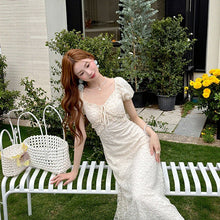 画像をギャラリービューアに読み込む, レース パフスリーブ マキシワンピース 体型カバー 着痩せ 大人可愛い エレガント
