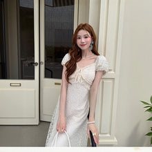 画像をギャラリービューアに読み込む, レース パフスリーブ マキシワンピース 体型カバー 着痩せ 大人可愛い エレガント
