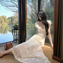 画像をギャラリービューアに読み込む, レースフリル 花柄レース マキシデートワンピース デートコーデ 着痩せ 大人エレガント
