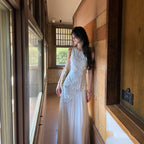 立体フラワー レース ノースリーブ ワンピース美シルエットデートワンピース