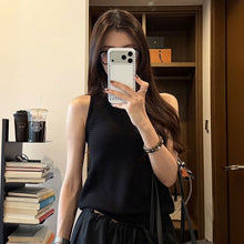 画像をギャラリービューアに読み込む, ノースリーブ ニットトップスヘリンボーン柄 クルーネック 薄手 通気性 ゆったり 着痩せ

