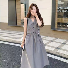 画像をギャラリービューアに読み込む, Vネックノースリーブベストワンピース高級感デートワンピース

