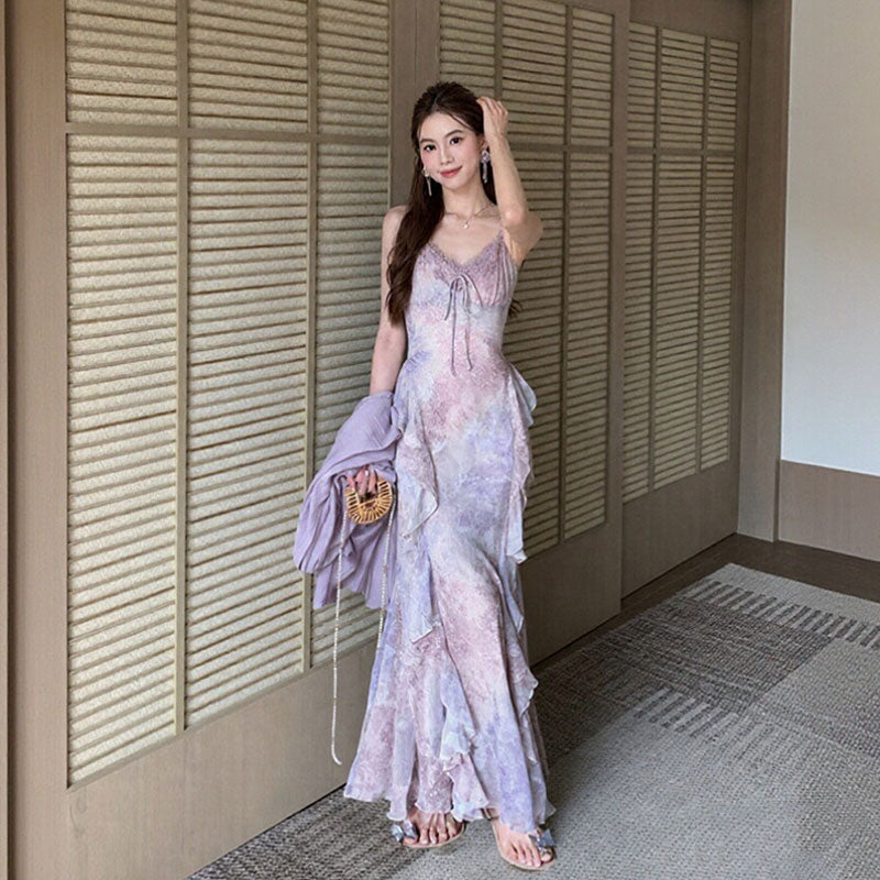 2 色展開 花柄シフォンキャミソールワンピース + ガウンセット レディース大人可愛いデート服