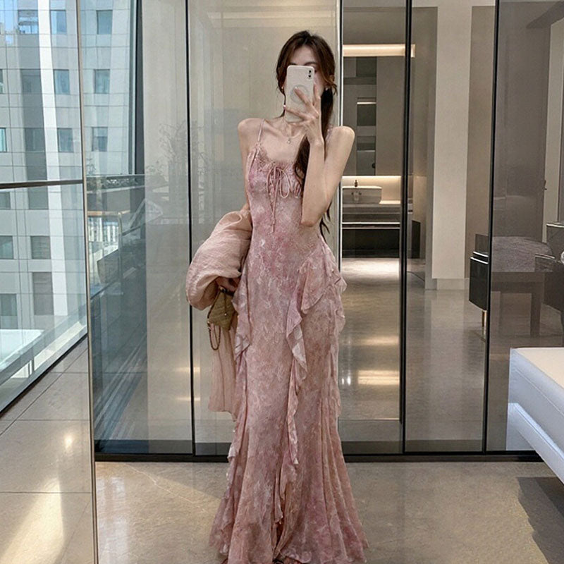2 色展開 花柄シフォンキャミソールワンピース + ガウンセット レディース大人可愛いデート服