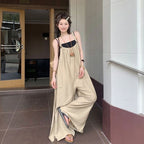 サロペット（トップスなし） ゆったり ワイドパンツ 体型カバー 無地 オーバーオール リラックス 一枚着 旅行コーデ