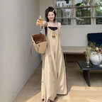 サロペット（トップスなし） ゆったり ワイドパンツ 体型カバー 無地 オーバーオール リラックス 一枚着 旅行コーデ