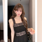 ワンピース ブラック レース スクエアネック ノースリーブ ロング丈 ウエストマーク フェミニン 大人可愛い デート 結婚式 二次会 お呼ばれ エレガント