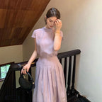 セットアップ レディース 半袖トップス プリーツロングスカートエレガント 大人きれいめ オフィス 通勤 結婚式 お呼ばれ 上品
