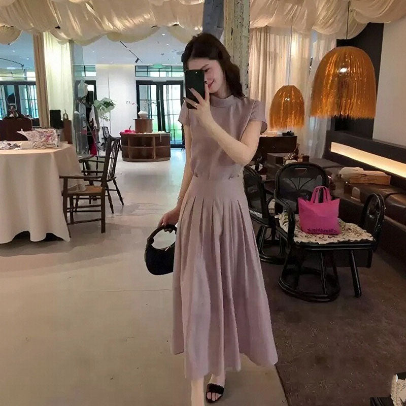 セットアップ レディース 半袖トップス プリーツロングスカートエレガント 大人きれいめ オフィス 通勤 結婚式 お呼ばれ 上品