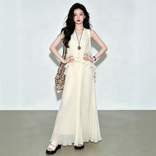画像をギャラリービューアに読み込む, プリーツ ノースリーブデートワンピース重ね風体型カバー 大人可愛い 韓国風 きれいめ
