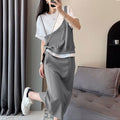 重ね風半袖Tシャツ＆Hラインスカートセットアップ