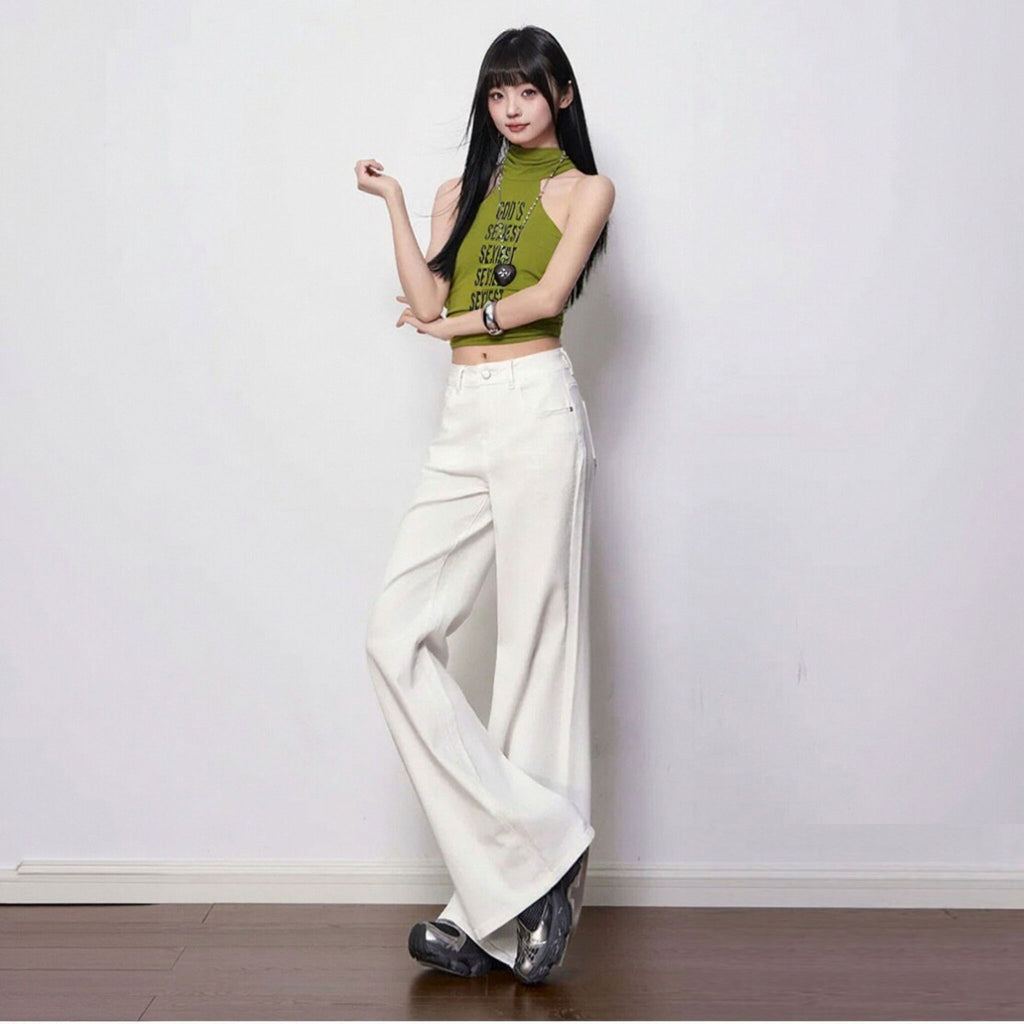 デニムパンツワイド ハイウエスト ゆったり ロング丈 脚長効果2色展開 韓国系 大人可愛い カジュアル